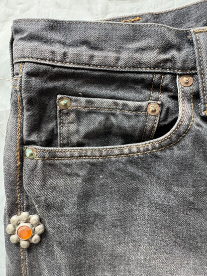 Kapital Black Denim Jeans with Bead Detail