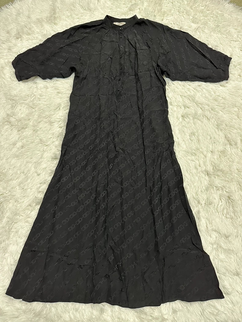 Celine Black Silk Long Dress-yf