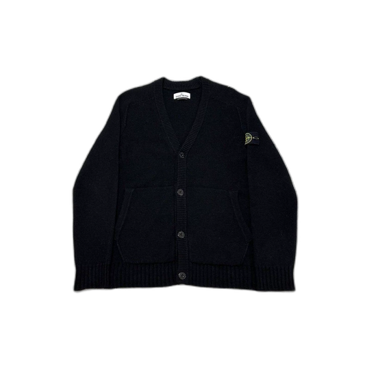 Stone Island Black Wool V-Neck Cardigan