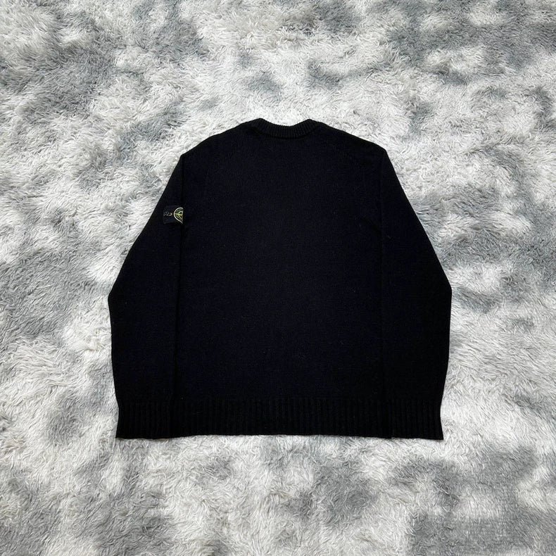 Stone Island Black Wool V-Neck Cardigan