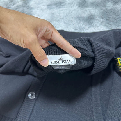 Stone Island Black Wool V-Neck Cardigan