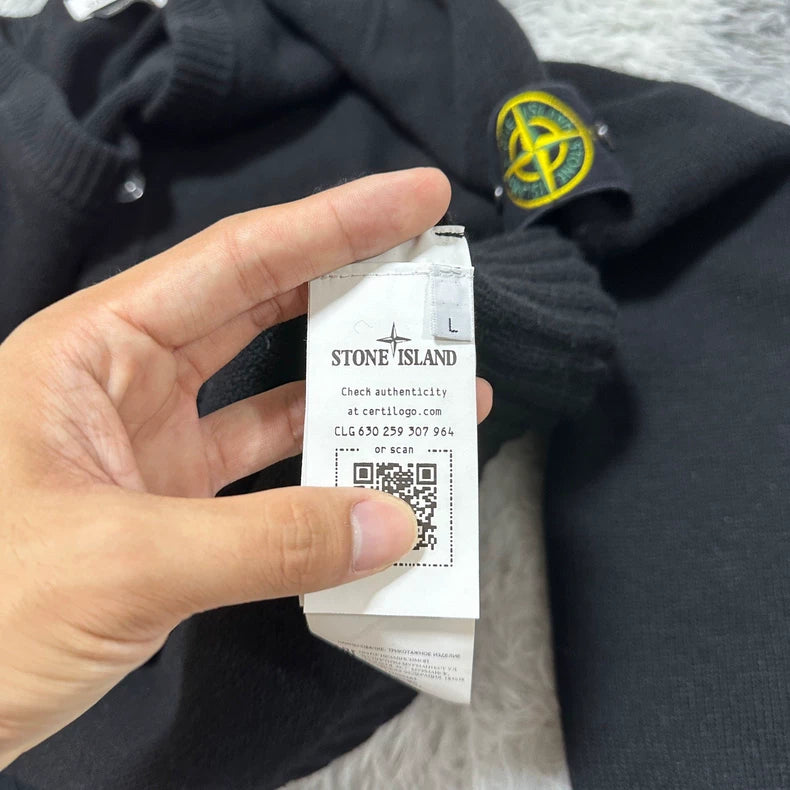 Stone Island Black Wool V-Neck Cardigan