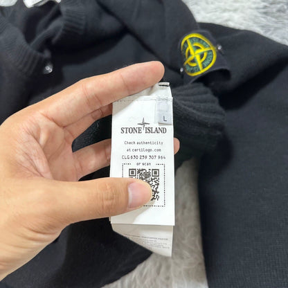 Stone Island Black Wool V-Neck Cardigan