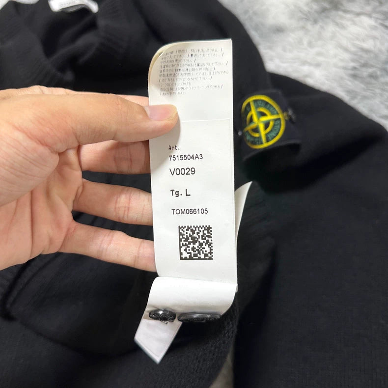 Stone Island Black Wool V-Neck Cardigan