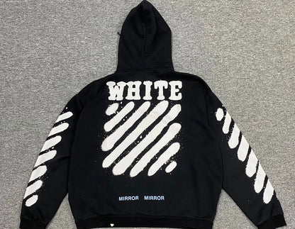 Off White Hooded Sweatshirt with Prints