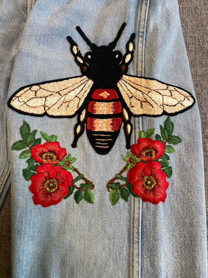 Gucci Bee Embroidered Denim Pants-zp