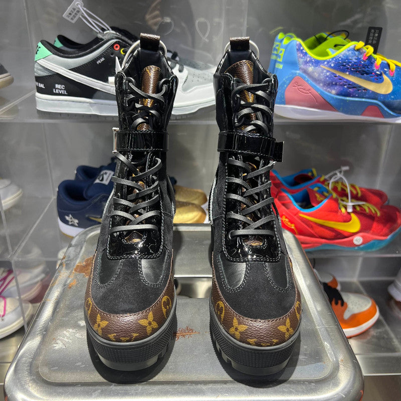 Louis Vuitton Black Monogram Mid-Calf Martin Boots 0079