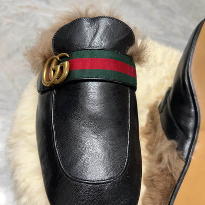 Gucci Black Fur-Lined Loafers for Men 0079