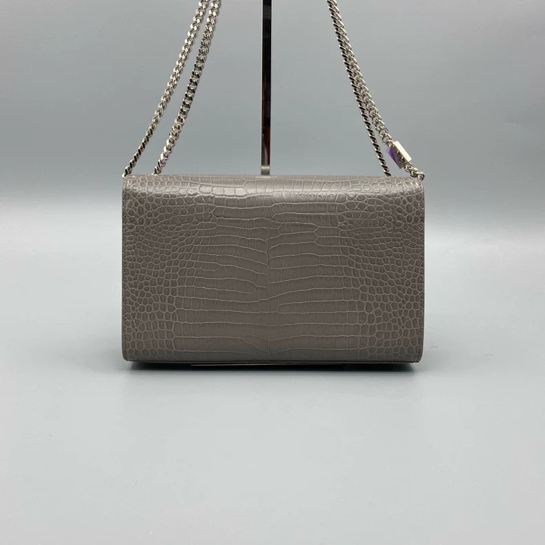 YSL Crocodile Embossed Kate Crossbody Bag