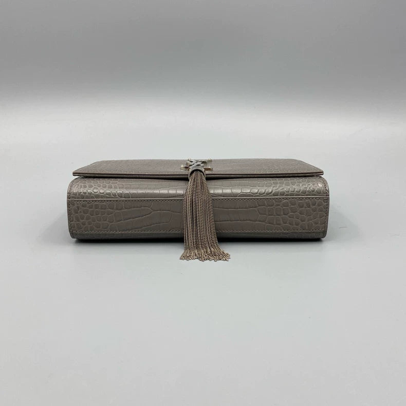 YSL Crocodile Embossed Kate Crossbody Bag