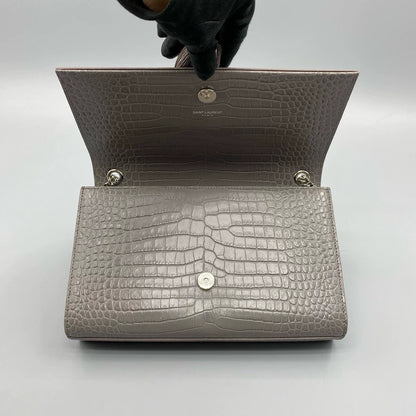 YSL Crocodile Embossed Kate Crossbody Bag