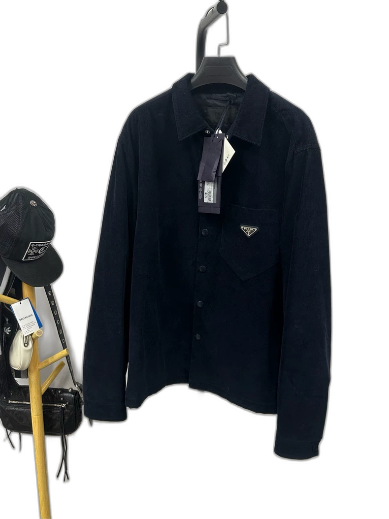 Prada Black Corduroy Jacket with Triangle Logo