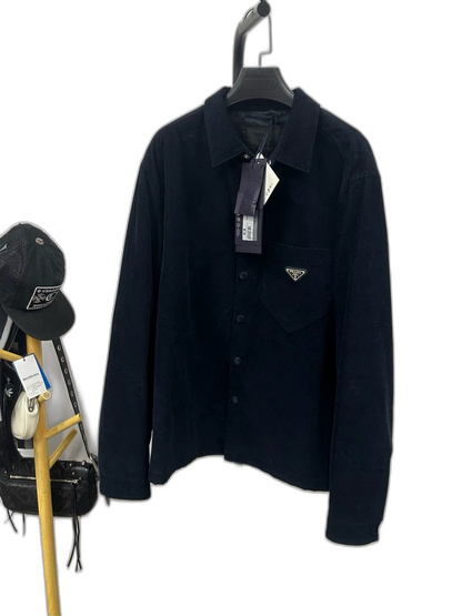 Prada Black Corduroy Jacket with Triangle Logo