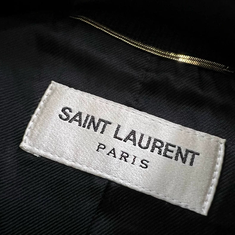 Saint Laurent Navy Leather Baseball Jacket