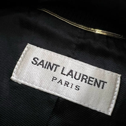 Saint Laurent Navy Leather Baseball Jacket