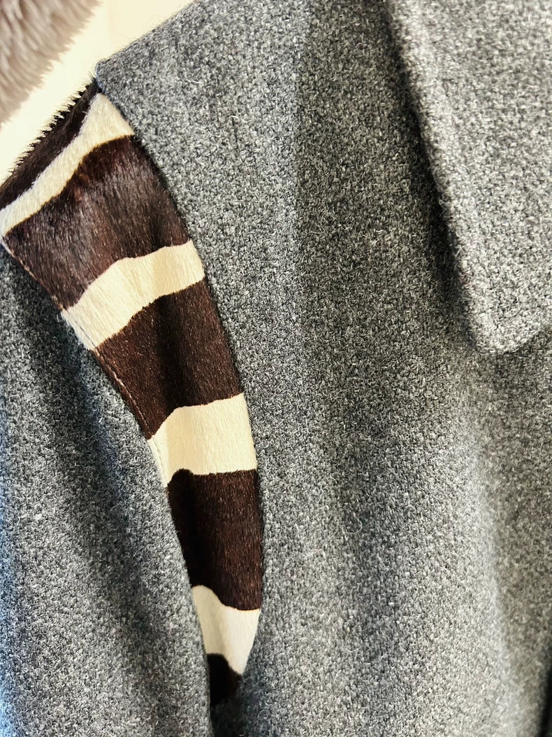 Saint Laurent Grey Zebra Pattern Baseball Jacket