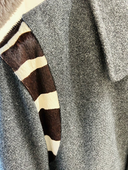 Saint Laurent Grey Zebra Pattern Baseball Jacket