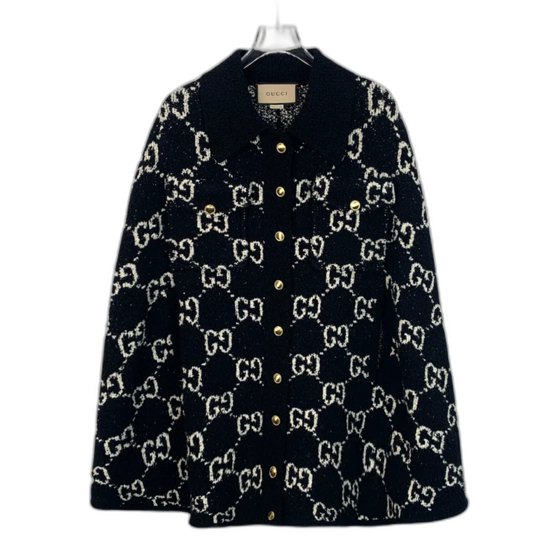 Gucci Black Logo Print Cotton Cape Jacket