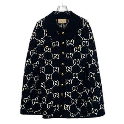Gucci Black Logo Print Cotton Cape Jacket