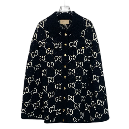 Gucci Black Logo Print Cotton Cape Jacket