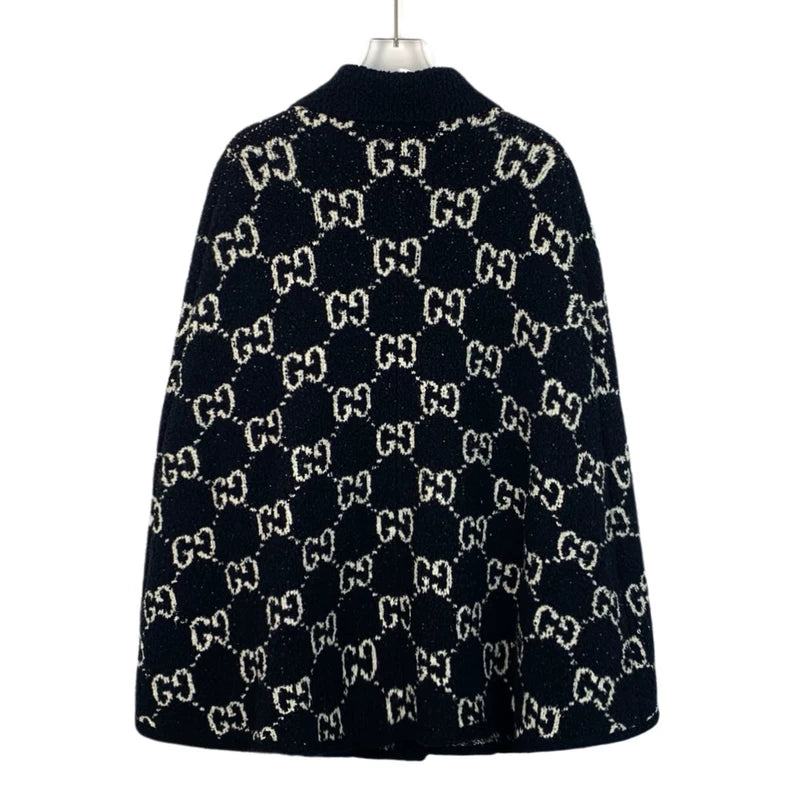 Gucci Black Logo Print Cotton Cape Jacket