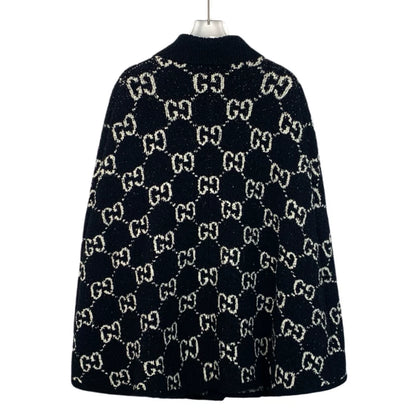 Gucci Black Logo Print Cotton Cape Jacket