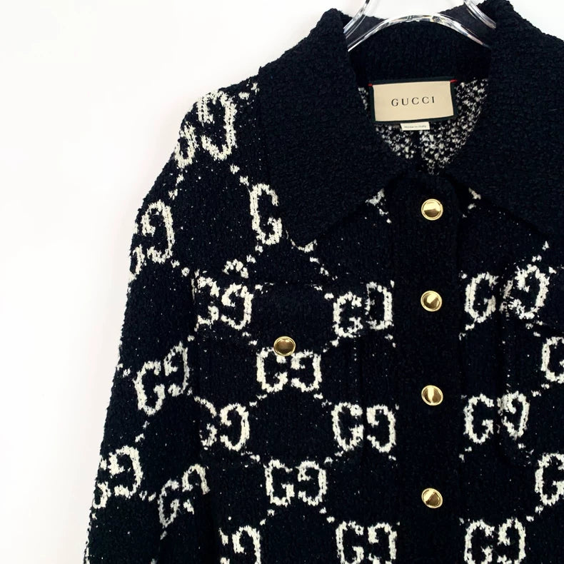 Gucci Black Logo Print Cotton Cape Jacket