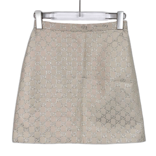 Gucci Beige Wool Skirt with GG Pattern