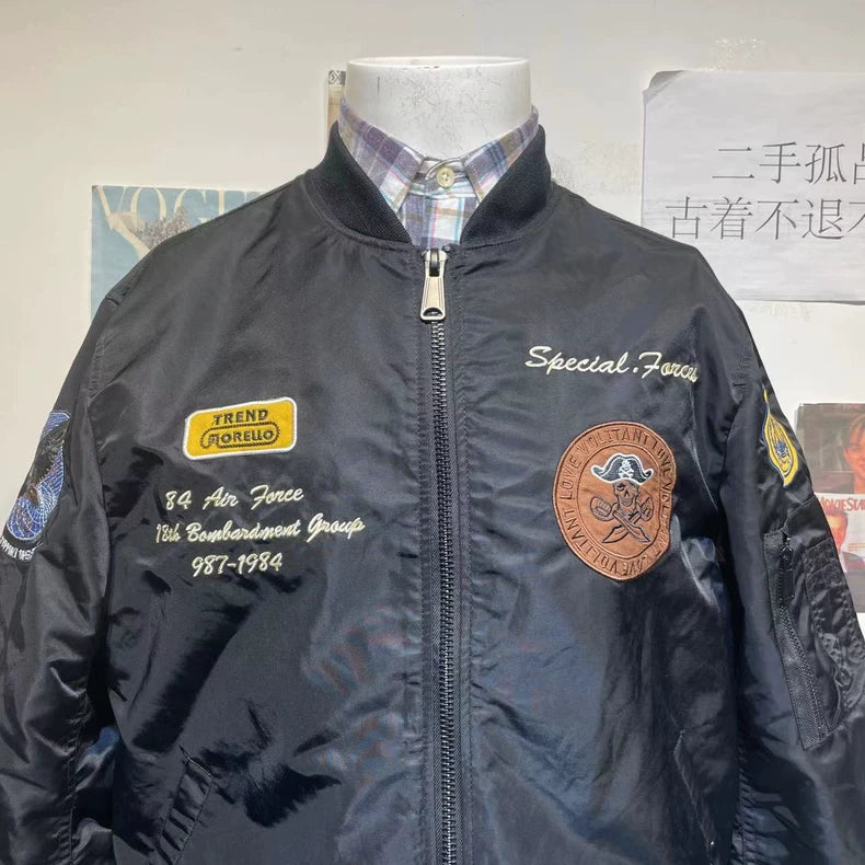 Vintage Black Flight Jacket Outerwear