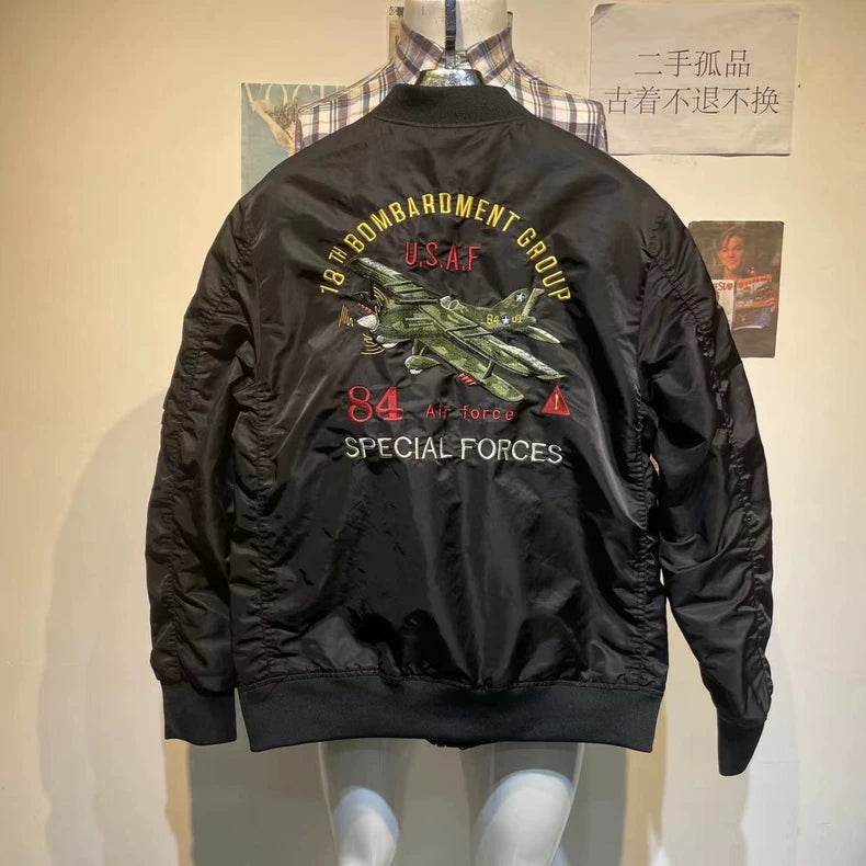 Vintage Black Flight Jacket Outerwear