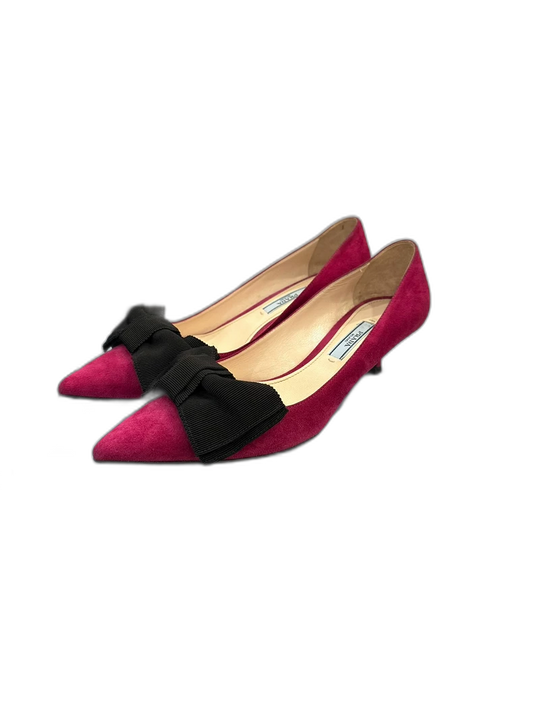 Pink Suede High Heels with Bow