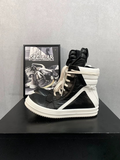 Rick Owens Black White Geobasket High Sneakers-yf