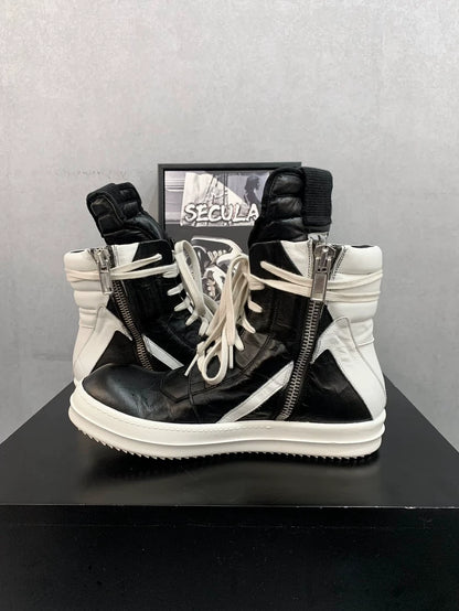 Rick Owens Black White Geobasket High Sneakers-yf