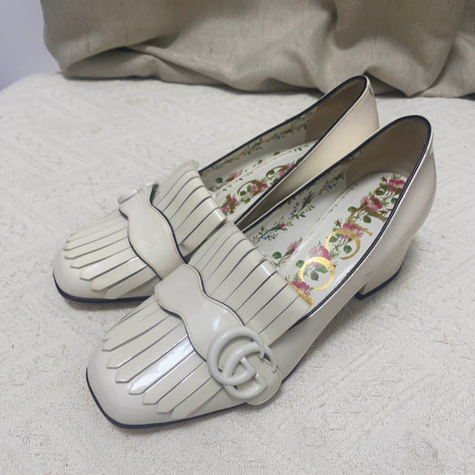 Gucci White Fringe Heel Shoes 0079