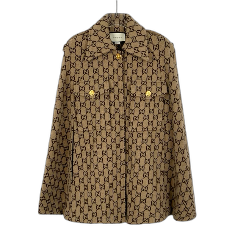 Gucci Brown Logo Wool Cape Jacket