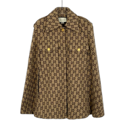 Gucci Brown Logo Wool Cape Jacket