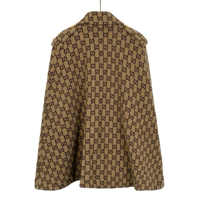 Gucci Brown Logo Wool Cape Jacket