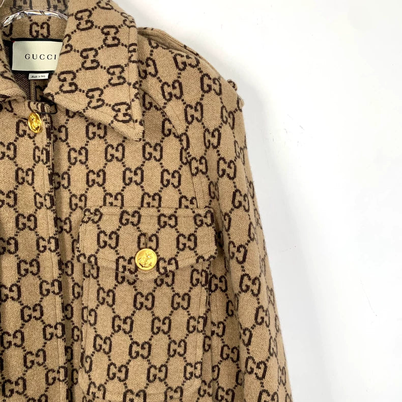 Gucci Brown Logo Wool Cape Jacket