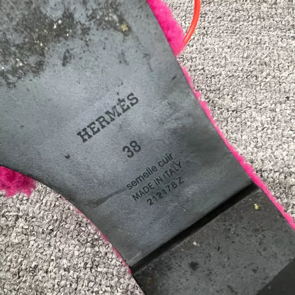 Hermes Pink Teddy Slippers Size 38