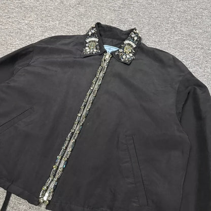 Prada Gem Zipper Jacket with Beaded Collar