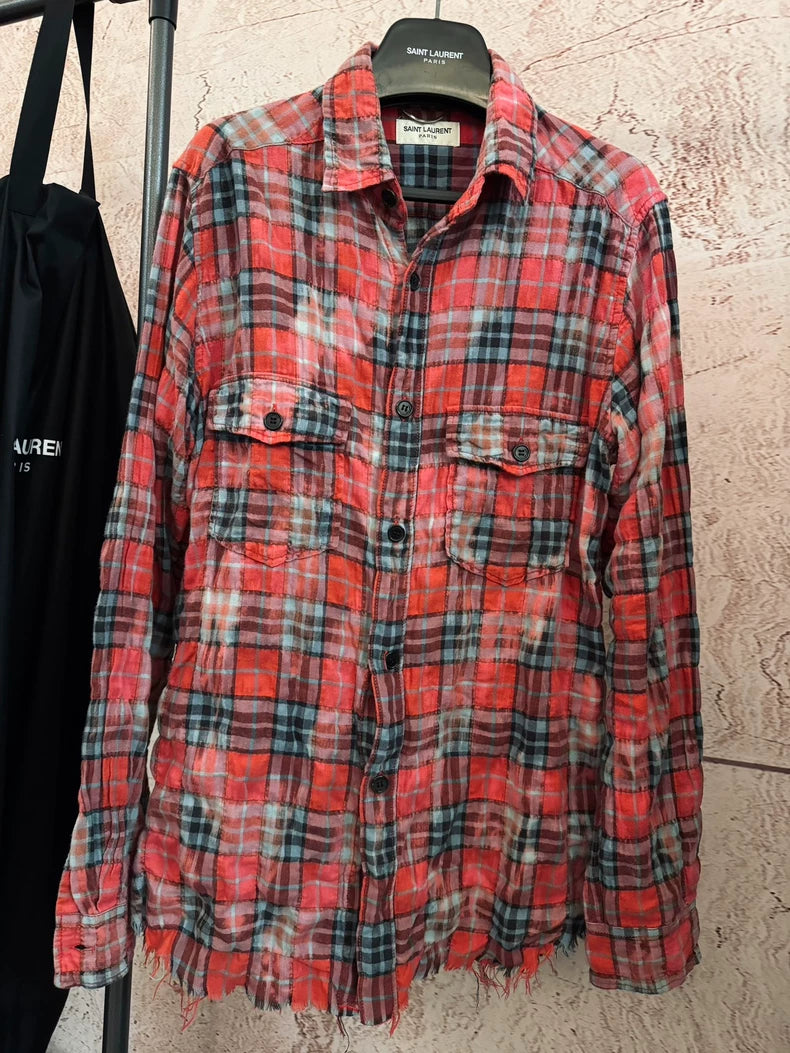 Saint Laurent Red Plaid Button-Up Shirt-yf
