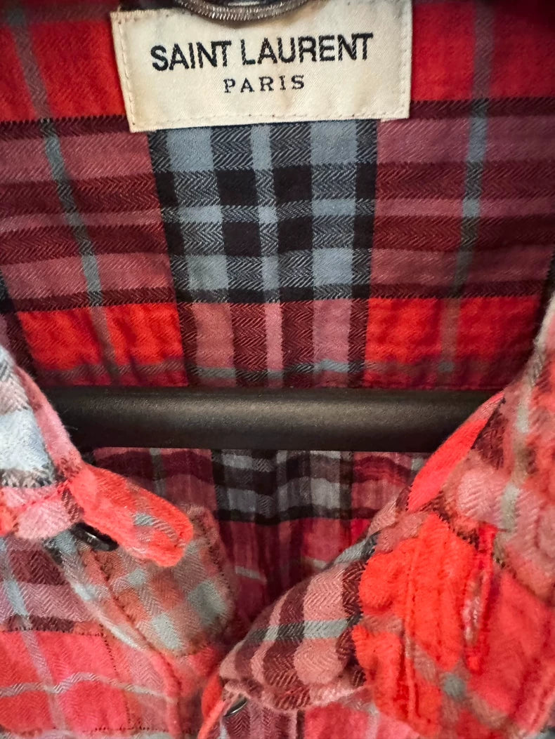 Saint Laurent Red Plaid Button-Up Shirt-yf