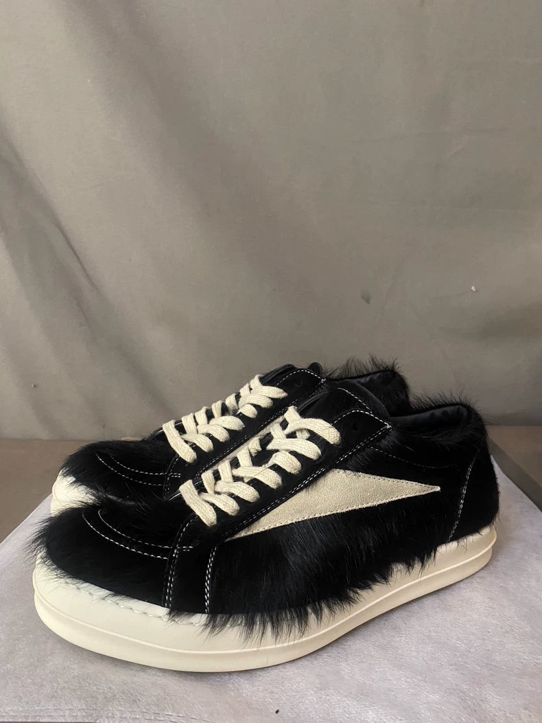 Rick Owens Black Furry Lowtop Sneakers-yf