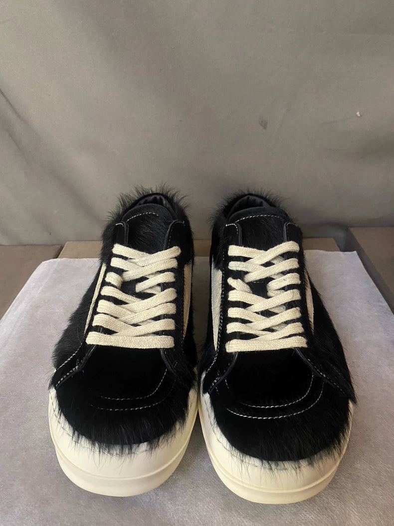Rick Owens Black Furry Lowtop Sneakers-yf