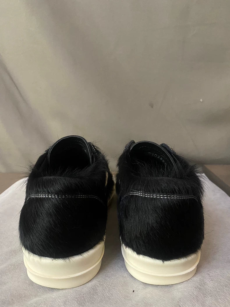 Rick Owens Black Furry Lowtop Sneakers-yf