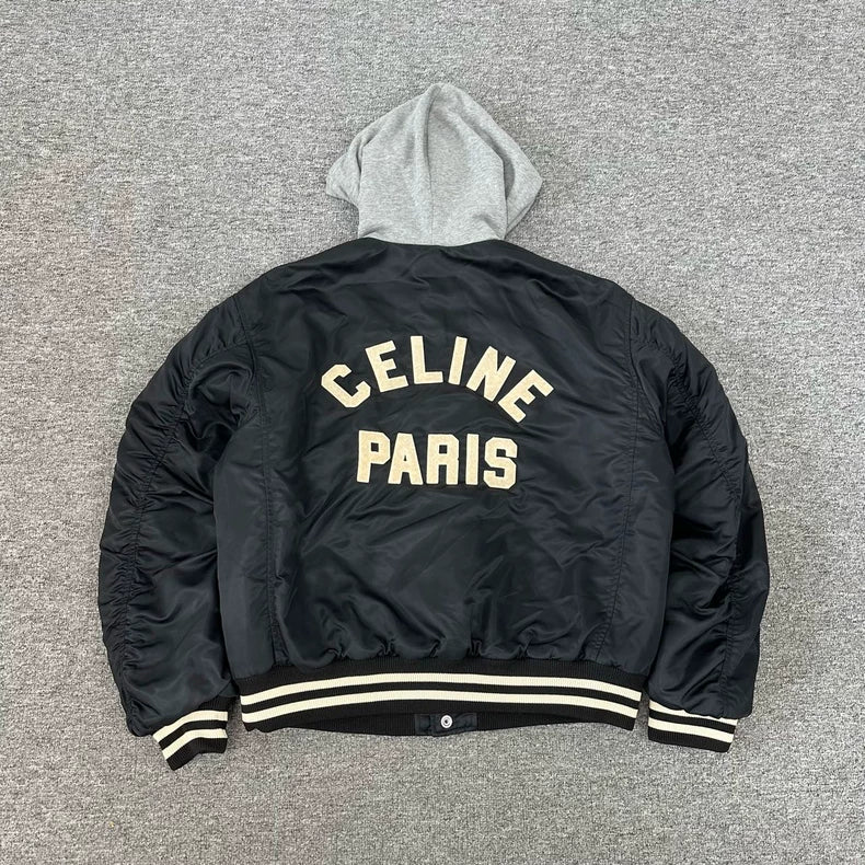 Celine Logo Hooded Baseball Jacket