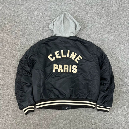Celine Logo Hooded Baseball Jacket