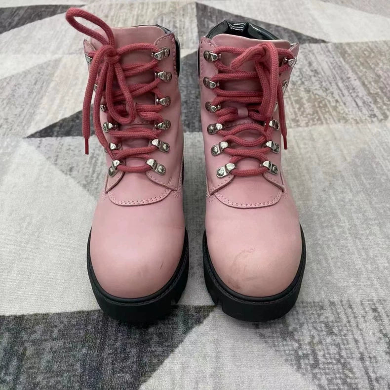 Acne Studios Pink Platform Hiking Boots