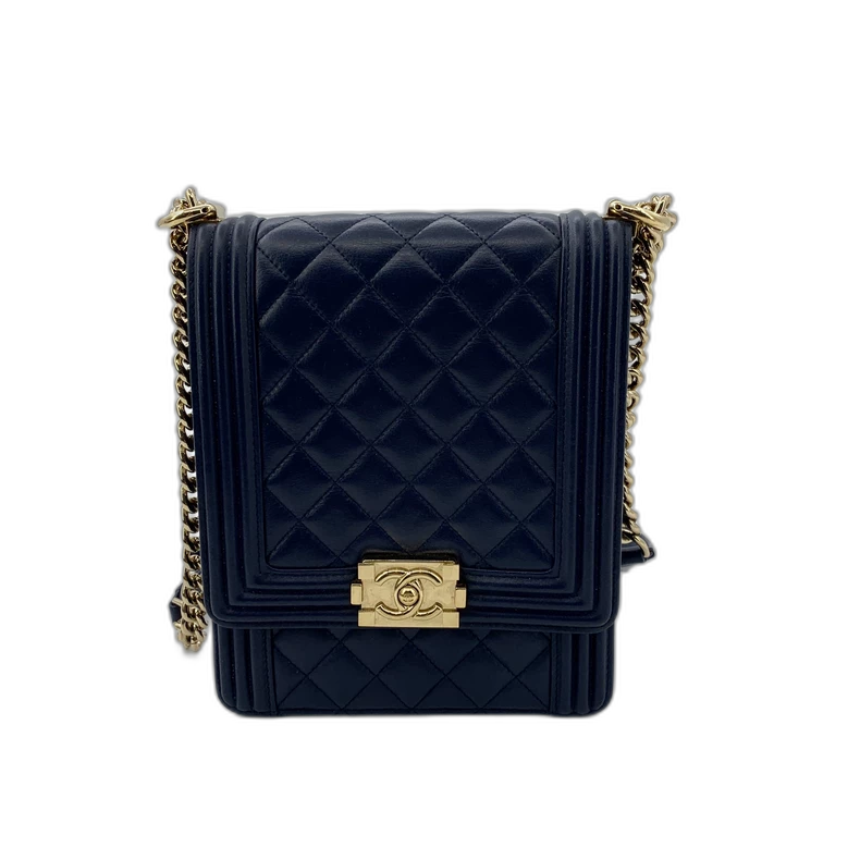Chanel Deep Blue Boy Bag with Gold Chain