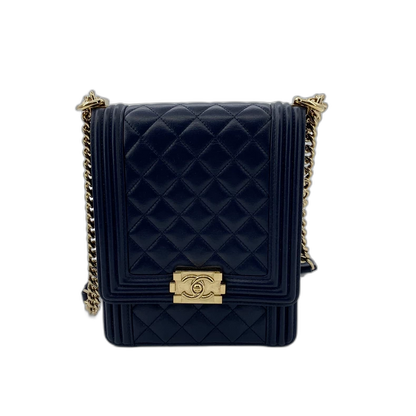 Chanel Deep Blue Boy Bag with Gold Chain